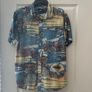 O'Neill Tropical Print Button Down Shirt - Blue, Yellow, Red